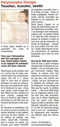 Article de presse : journal des entreprises Rhône - janvier 2008
